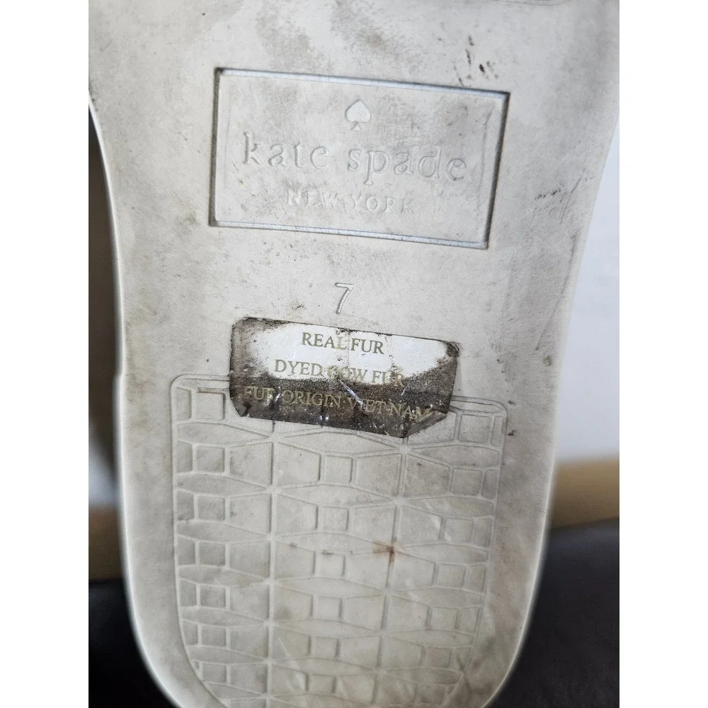 Kate Spade‎ Colie Owl Calf Fur Maximalist Extra Loafers Slide Flats sz 7